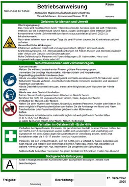 Die Grafik zeigt eine Betriebsanweisung für Biostoffe im Zusammenhang mit Hygiene und Infektionsschutz