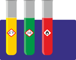 Gefahrstoffsymbole auf Reagenzgläser