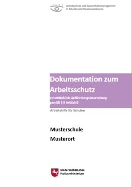 Titelbilder der Broschüre Dokumentation zum Arbeitsschutz - einschließlich Gefährdungsbeurteilung gemäß § 5 ArbSchG - Arbeitshilfe für Schulen