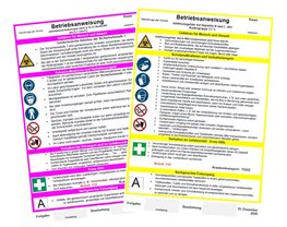 Die Grafik zeigt zwei verschiedene Betriebsanweisungen zu Tätigkeiten mit Biostoffen